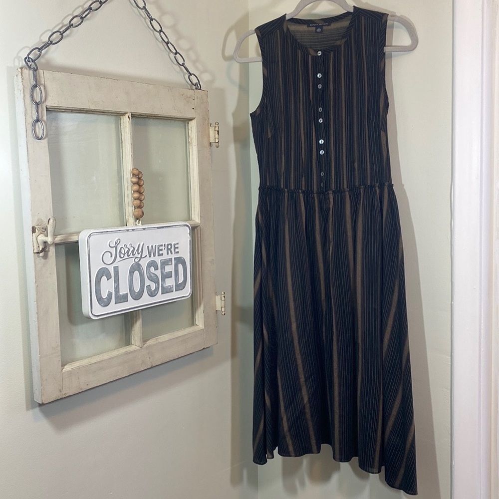 Banana Republic Black and Brown Striped Sleeveless Midi Dress